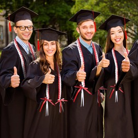 AUECOOME Graduation Ribbon Lei Graduation Leis 2025 graduation necklace Class of 2025 Graduation gift Braided necklace for men and women party accessories (Red and white, 1)