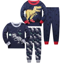Junellz Boys Pyjamas Long Sleeve 4-Piece Dinosaur Pyjamas for Boy 2-8 Years Pjs