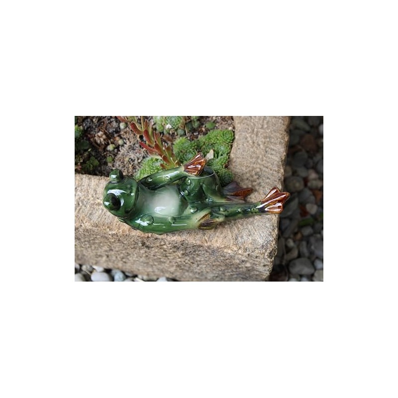 Holzwurm Decorative Ceramic Frog Lying Down Green Glazed 20cm