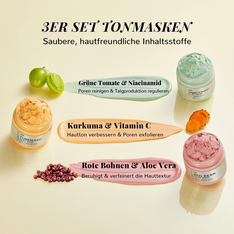 ANAiRUi Face Mask Set: Green Tomato Clay Mask + Turmeric