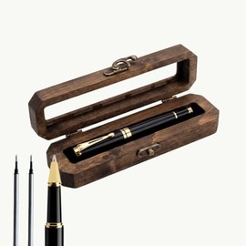 Galia Bolígrafo Elegante Regalo para el Día Del Padre, Plumas Ejecutivas para Hombre, con Estuche Premium de Madera, 2 Recargas de Tinta Negra