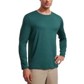 CRZ YOGA Long Sleeve Workout Shirts for Men Lightweight Athletic Gym Running Tops Breathable Casual Tee Shirts Forest Green X-Large