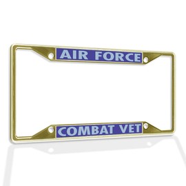 Fastasticdeals Metal Insert License Plate Frame Air Force Combat Vet Weatherproof Car Accessories Gold 4 Holes Solid Insert
