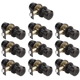 KNOBWELL 10 Pack Passage Door Knob, Oil Rubbed Bronze Closet Door Knobs Without Lock for Hallway, Keyless Interior Door Knobset