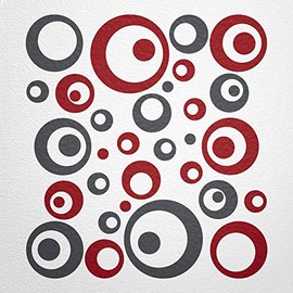 WANDfee® Wall Tattoo, Circles, Dots, 50 Stickers, Colour Choice For Children's Bedroom, Living Room, Hallway, Bathroom, Kitchen, Tile Stickers, red