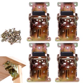 Li-TianFeng Table Leg Folding Brackets, Foldable Hinge Hardware, Self- Lock Extension Collapsible Shelf Bracket Support for Bed Leg, Wall Shelf, Saving Space,4pcs（Gold）