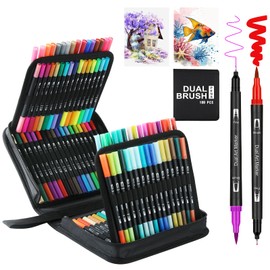 K.CINE 100 Colors Dual Brush Marker Pens, Marker Set, Artist Fine and Brush Tip Markers For Kids Adult coloring books, Note Taking Coloring Writing, Drawing Art Supplies Kit with Case