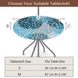 Round Garden Table Cloth With Parasol Hole, Blue Mandala Outdoor Circular Fitted Tablecloth with Umbrella Hole Waterproof Elastic Edged Table Cover for Party Picnic, Fit for 45"-56" Round Tables