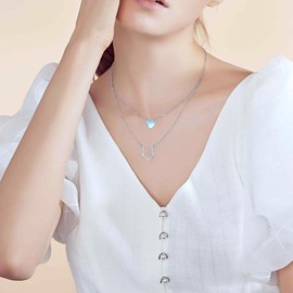 MONGAS Horseshoe Layered Necklace Sterling Silver Created Moonstone Horseshoe Pendant Necklace Horse Jewelry for Women Heorse Lovers