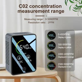 TOMO-1 CO2 meter sets NDIR sensor. Meet temperament, vochtigheid in CO2 level. Compact format. LED shear. Intelligent alarm. Long acuptor. Kleurcodes. Automatic calibration