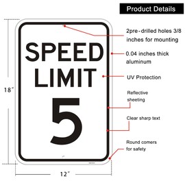 Mailitech Large (4 Pack) Speed Limit 5 MPH Sign, 12x18 Inches Engineer Grade Reflective Rust Free Aluminum, 2 Pre-Drilled Holes Easy to Mount