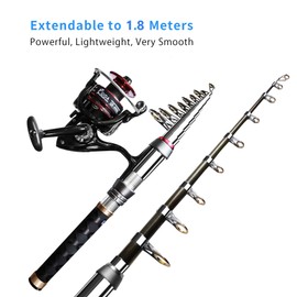 Fishing Pole Kit, Carbon Fiber Telescopic Fishing Rod and Reel Combo with Spinning Reel, Line, Bionic Bait, Hooks and Carrier Bag, Fishing Gear Set for Beginner Adults(5.91FT/1.8M)