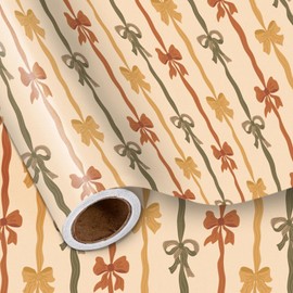 LeZakaa Fall Bow Wrapping Paper Roll - Fall Ribbon Bow Design Perfect for Wedding, Bridal Shower, Baby Shower, Anniversary, Mother's Day, Birthday - Mini Roll - 17 Inch x 16.5 Feet (23.2 sq.ft.)