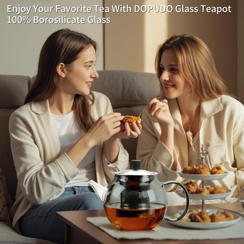 28OZ Glass Teapot with Infuser Stovetop Safe, 800ml Borosilicate Glass