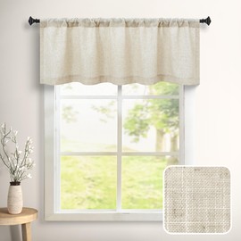 DANCURTON Flax Linen Valance for Windows 18 Inch Length Light Filtering Semi Sheer Cloth Short Kitchen Valance for Living Room Bedroom Small Bathroom Curtain Burlap Primitive Farmhouse Decor Tan Beige