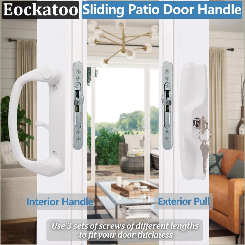 Eockatoo Sliding Glass Patio Door Handle Replacement Set with Key