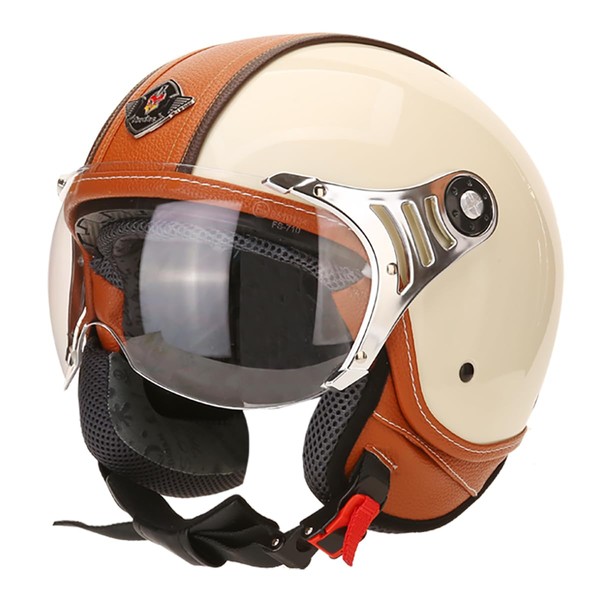 Qudas Open Face Motorcycle Helmet for Adults, DOT Approved,3/4 Retro Vespa Helmet, Dual Visors Men’s and Women’s Motorbike Casco for Moped Cruiser Bobber and Chopper (618-Rice Brown, Medium)