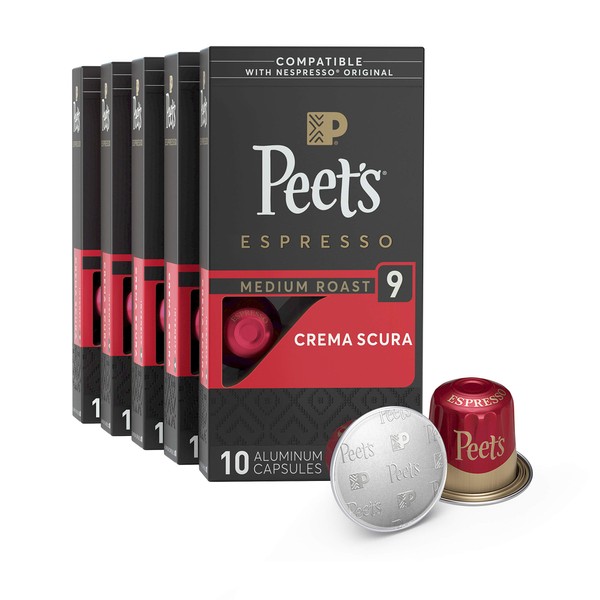 Peet's Coffee Espresso Capsules Crema Scura, Intensity 9, 50 Count Single Cup Coffee Pods Compatible with Nespresso Original Brewers