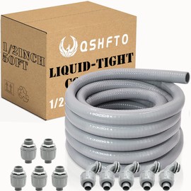 QSHFTO 1/2 Inch Liquid-Tight Conduit and Connector Kit - 50 FT Non-Metallic Electrical Conduit with 5 Pcs 180° Straight and 5 Pcs 90° Angle Fittings