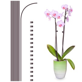10Pcs Plant Support Stakes with 15 Pcs Plant Clips, Plant Sticks for Indoor and Outdoor Plants, Orchid Clips and Stakes,16inch Tall Bendable Single Stem Flower Stakes Bendable (Brown, 16inch)