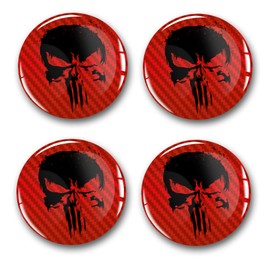 4 x Gel Sticker for Hub Caps, 60 mm Diameter, Rim Sticker for Rims, Emblem Doming for Car, Tuning Accessories, DM007 (No. 4 Punisher Carbon Red, Gel Sticker Set)
