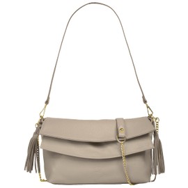 Samantha Look Women's Genuine Leather Shoulder Bag, Made in Italy, Spacious Handbag with Shoulder Strap and Carry Handle, 021414, gray, Unit size