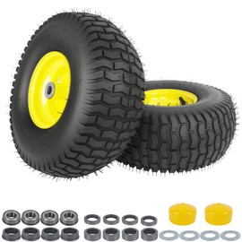 (2 Pack)15x6-6 Lawn Mower Tire and Wheel,Tubeless 15x6.00-6nhs Lawn Mower Tire and Rim,3/4" and 5/8" Bearing,1"Bushings,3" Offset Hub,Compatible with Riding Mowers Front Wheel