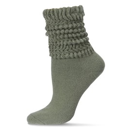 MeMoi Women's Wide Ribbed Cotton Blend Slouch Crew Socks Sage Green 9-11