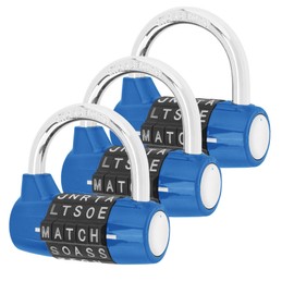 HOJLKLD Gym Locker Lock 5 Letter Word Lock Safety Padlock Combination Lock for School Gym Locker,Sports Locker,Fence,Toolbox,Case,Hasp Storage (3, Blue+Blue+Blue)