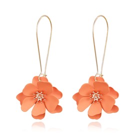 Clearine Elegant Boho Hoop Flower Earrings for Women, Floral Dangle Earrings for Summer Beach Holiday Orange Gold-Tone