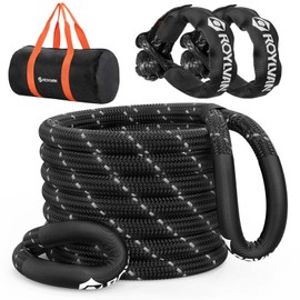 Roylvan 1" x 30ft Kinetic Recovery Tow Rope, 48800 LBS Nylon Tow Strap with 2 Soft Shackles 1/2" x 22", 30% Elasticity Heavy Duty Offroad Towing Straps Kit for Tractor, UTV, Trucks, SUV, ATV, Black