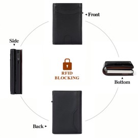 SENDEFN Men's Leather Wallet with RFID Protection Aluminium Credit Card Holder with Magnetic Closure Slim Wallet Card Holder Small Wallets, Black with orange, Minimalist