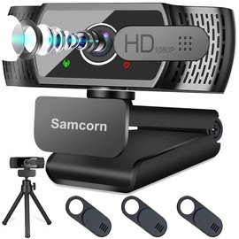 Samcorn Cámara Web con Micrófono 1080P HD USB, Transmisión en Vivo, PC, Portátil, Videoconferencias, Juegos, Grabación, Autoenfoque, Reducción de...  