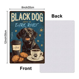 Hobbspring 1pc Vintage Metal Tin Signs 30x20cm Retro Black Dog Signs Dark Roast Rustic Decor Metal Ainmals Lab Decor for Home Living Room Restaurant Coffee Shop Club Bar Decoration