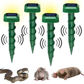 Solar Ultrasonic Pest Repellent for Yard, 4 Pack Deterrent for Moles, Voles, Snakes, Gophers, Chipmunks, Waterproof IP65