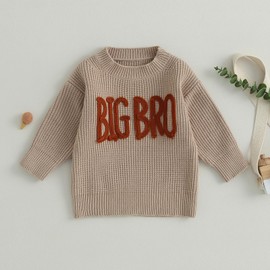 Infant Baby Boy Knit Sweater Romper Big Bro Little Bro Big Sis Lil Sis Matching Baby Long Sleeve Pullover Top (Big Bro Khaki, 4-5 Years)