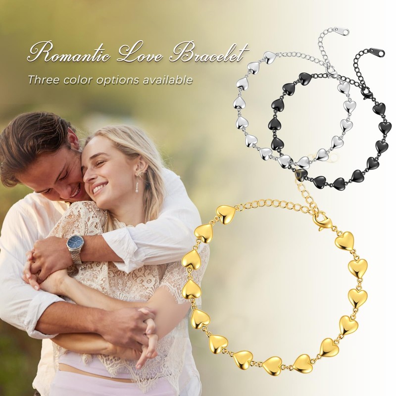 SEIHOP Heart-Link Bracelet Adjustable Bracelets Silver Plated Love Heart Charm