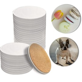 Sublimation Ceramic Coasters Blanks Bulk Round Drinks Coffee Cup Beverage Table Coaster, Absorbent Ceramic Coaster Set, Heat Transfer Cup Coasters for Home Decor with Cork Backing Pads (30PCS)
