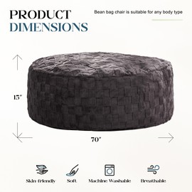 Hobestluk Bean Bag Chairs Beanbag Chair with Filler Adult Bean Bags with Fluffy Cover, Giant Bean Bag Chairs for Adults for Living Room, Bedroom (Dark Grey, 6FT - 70" x 70" x 15")