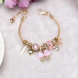 DS Charm Bracelets for teen girls exquisite cute cartoon friendship bracelet Gold Stainless Steel Bangle birthday Gift box Adjustable little girls kids jewelry holiday gifts (GOLD-5)