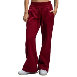 Kamo Fitness CozyTec Wide Leg Pants Petite Woman with Pockets Loose Casual Lounge Sweatpants Women Travel Pant (Cherrywood, L)