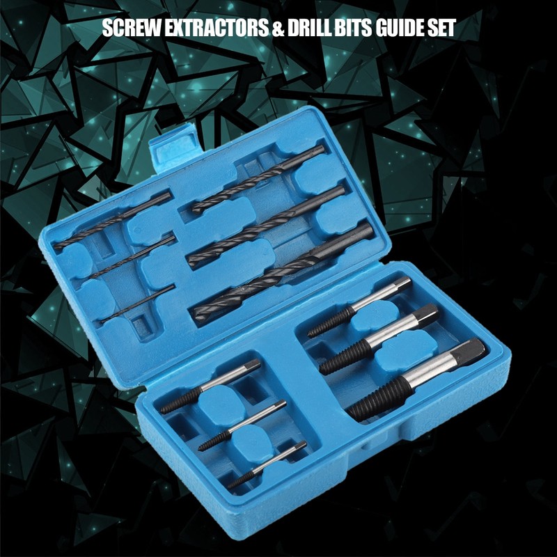 12Pcs Steel Screw Extractors and Drill Bits Guide Set Broken