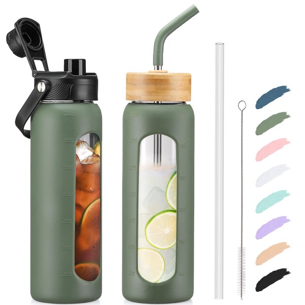 Kodrine Water Bottle with Straw, 24 oz Glass water Bottle
