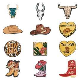 Pandahall 12Pcs Cowboy Western Lapel Pin Cute Alloy Enamel Brooches Cartoon Shoes Cattle Head Heart Sun Lapel Badges Metal Brooch Pins for DIY Clothes Backpack Hats Craf