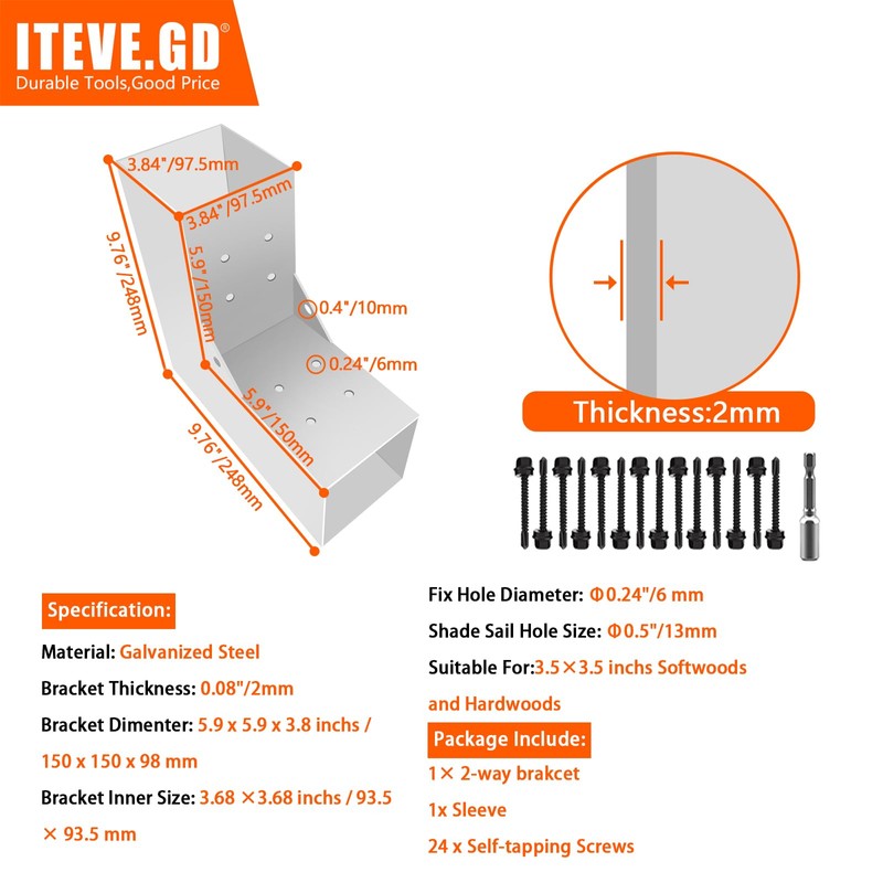 ITeVe.GD Pergola DIY Bracket Kits,2-Way L Shaped Corner Brackets for