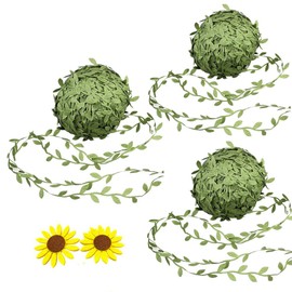 Zhiheng 3 Rolls 22Yards Artificial Ivy Leaf Ribbon Fake Olive Green Vines Trim Jungle Garland with Sunflower Felt Applique for Rustic Wrapping Wedding Home Garden Decoration Craft Supplies