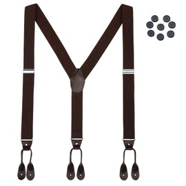 Mens Button End Elastic Suspenders - Adjustable Y shape Formal Suspender (Coffee)