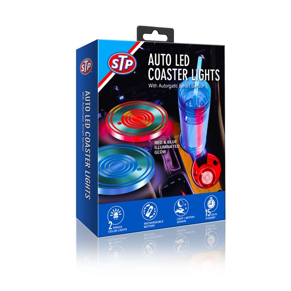 STP Auto LED Coaster Lights, Red and Blue, Motion-Activated Interior