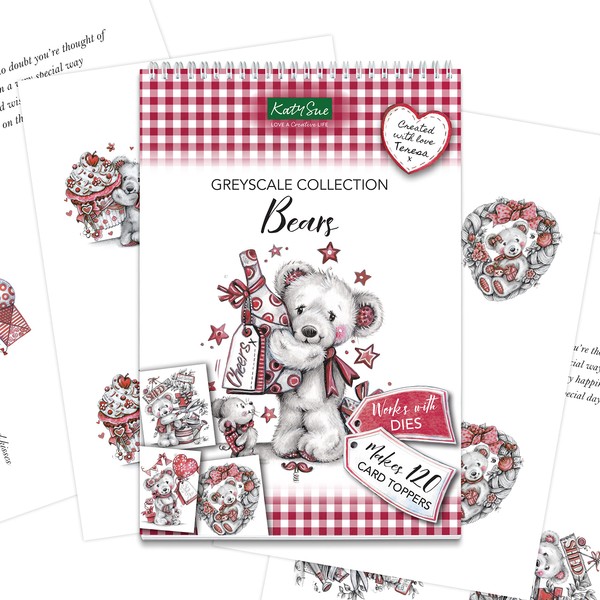 Katy Sue 'Bears Greyscale Collection' Paper Craft Pad for Card Making (Not Die-Cut)