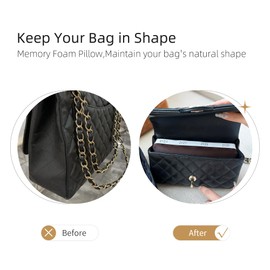 ZYZii Purse Pillow for CF ClassicFlap 17/20/23/25/30/33,Memory Foam Shaper Insert,Silky Bag Pillow for Luxury Handbag Tote（Black,CF Medium25）